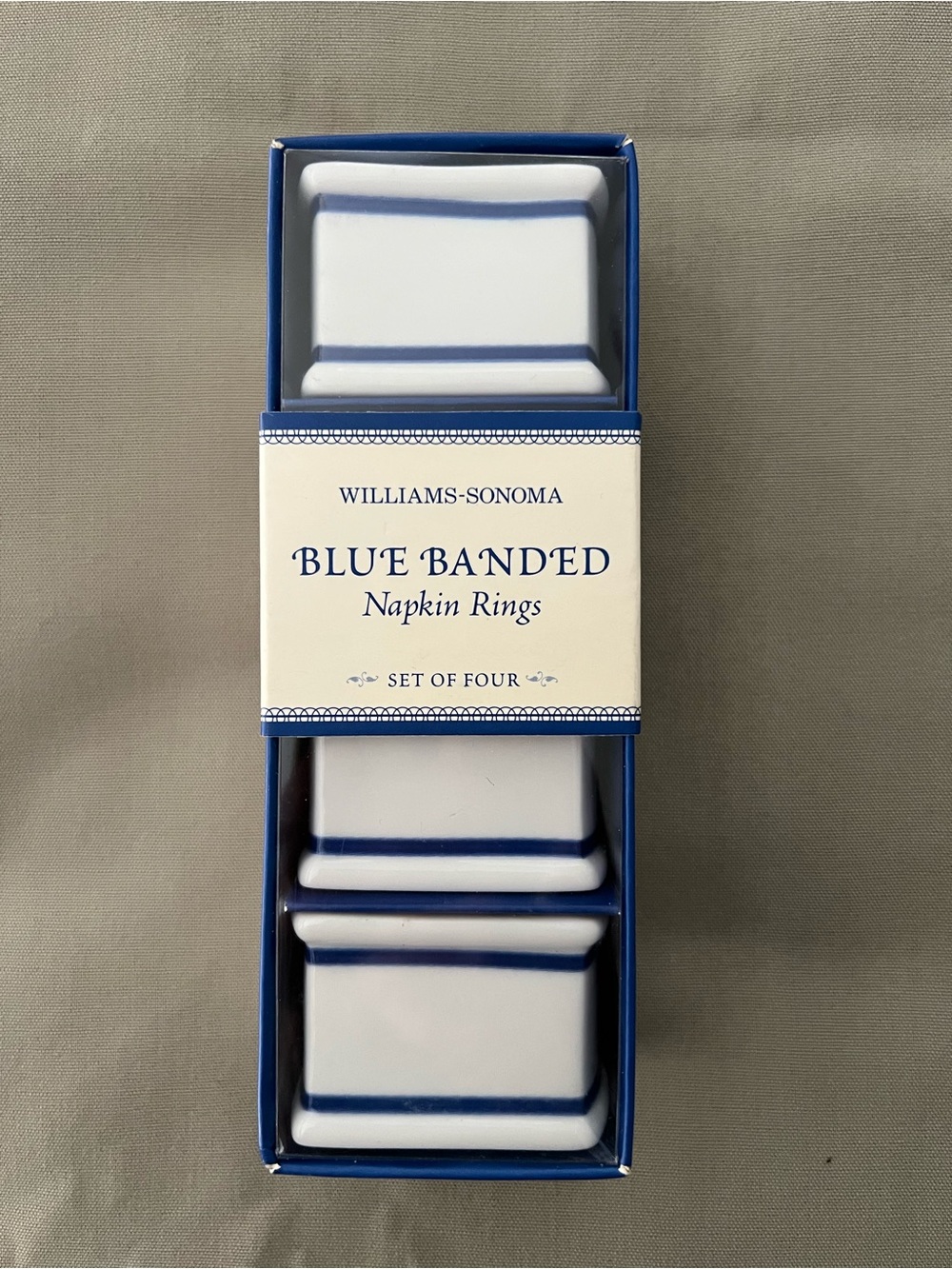 Williams-Sonoma Blue Banded Porcelain Napkin Rings - Set of 4